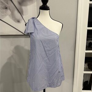 Like New Theory Blue Striped One-Shoulder Top